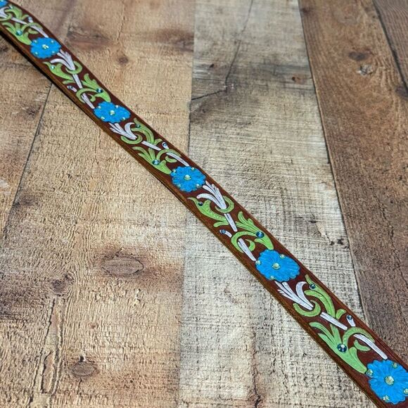 Floral painted tooled leather belt with rhinestone bling detail main image 9